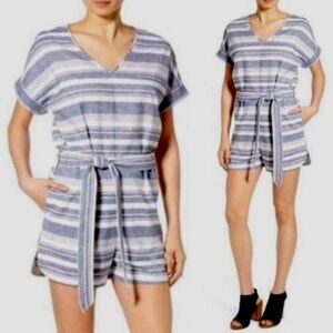 Madewell Blue Chambray and White Striped Romper